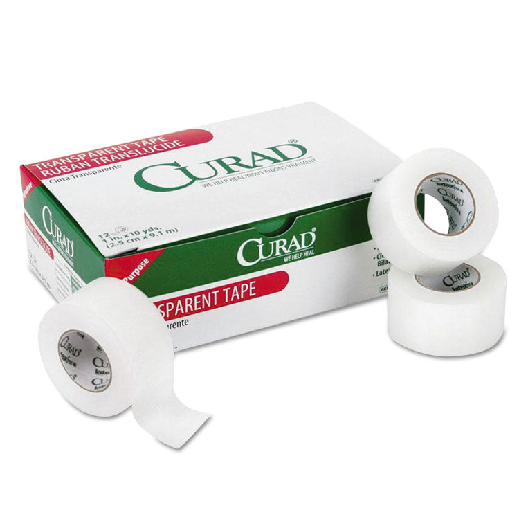 Transparent Surgical Tape, Heavy-Duty, 1" x 10 yds, Matte Clear, 12/Pack
