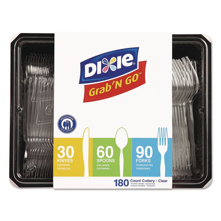 Heavyweight Polystyrene Cutlery, Fork/Knife/Spoon, Plastic, Clear, 180/Pack, 10 Packs/Carton