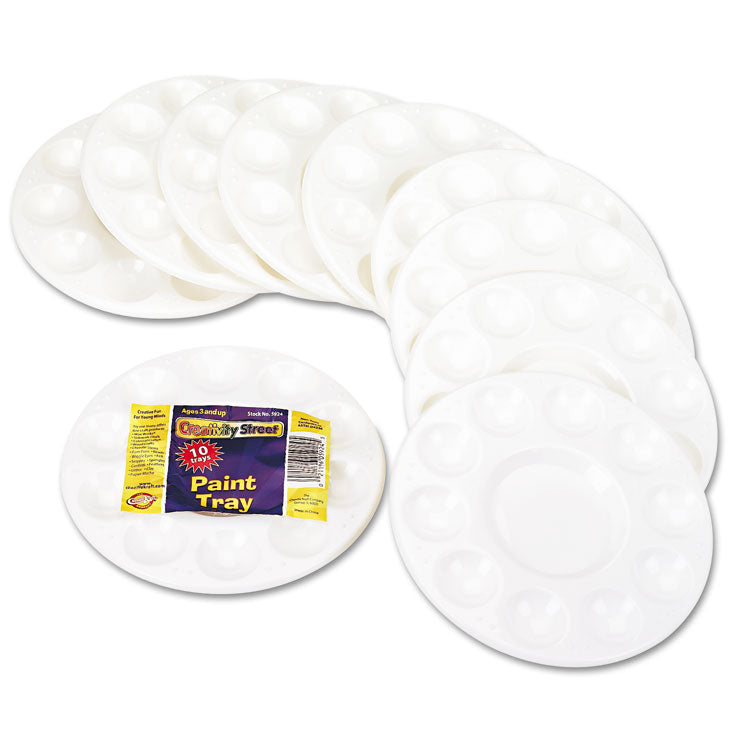 Round Plastic Paint Trays for Classroom, White, 10/Pack