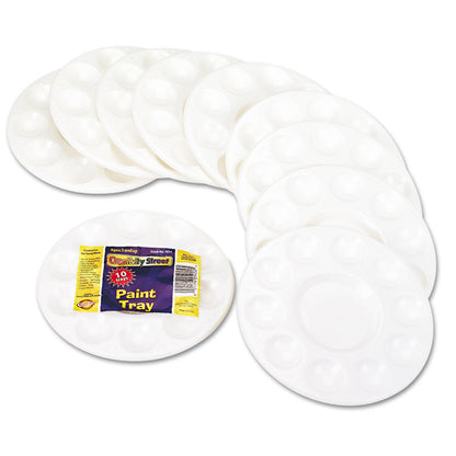 Round Plastic Paint Trays for Classroom, White, 10/Pack