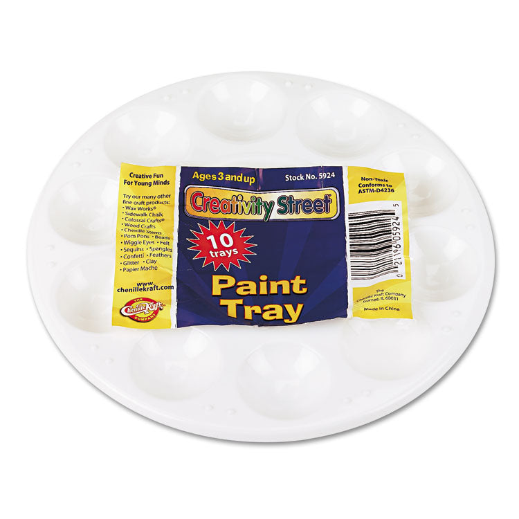 Round Plastic Paint Trays for Classroom, White, 10/Pack