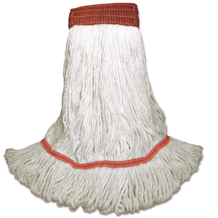 Saddleback Loop-End Wet Mop Heads, Rayon, Large, White, 12/Carton