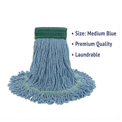 Super Loop Wet Mop Head, Cotton/Synthetic Fiber, 5" Headband, Medium Size, Blue, 12/Carton