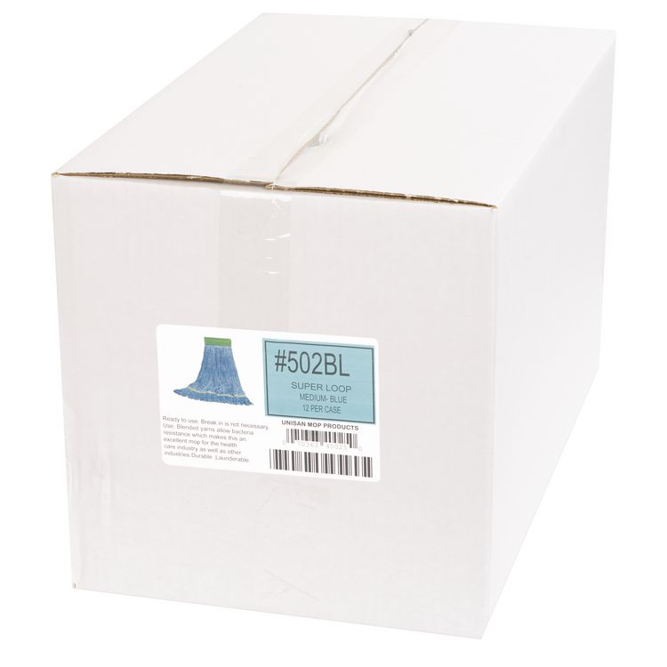 Super Loop Wet Mop Head, Cotton/Synthetic Fiber, 5" Headband, Medium Size, Blue, 12/Carton