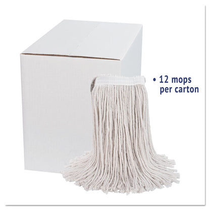 Premium Cut-End Wet Mop Heads, Cotton, 24 oz, White, 12/Carton