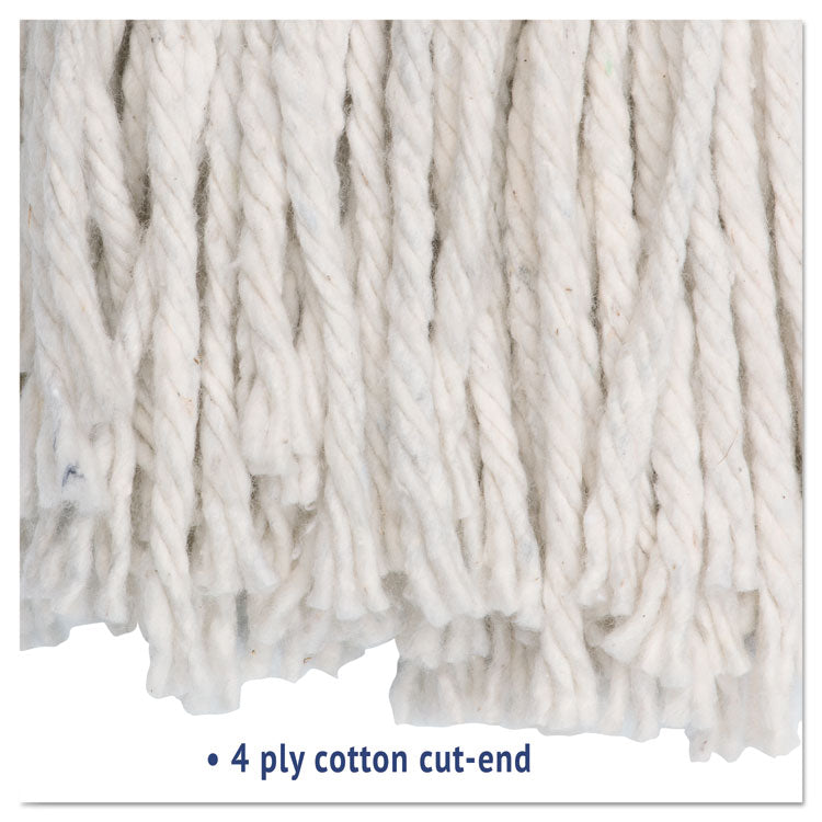 Premium Cut-End Wet Mop Heads, Cotton, 24 oz, White, 12/Carton