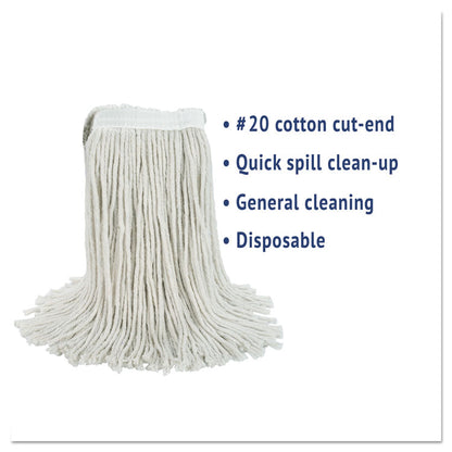 Cut-End Wet Mop Head, Cotton, #20, White