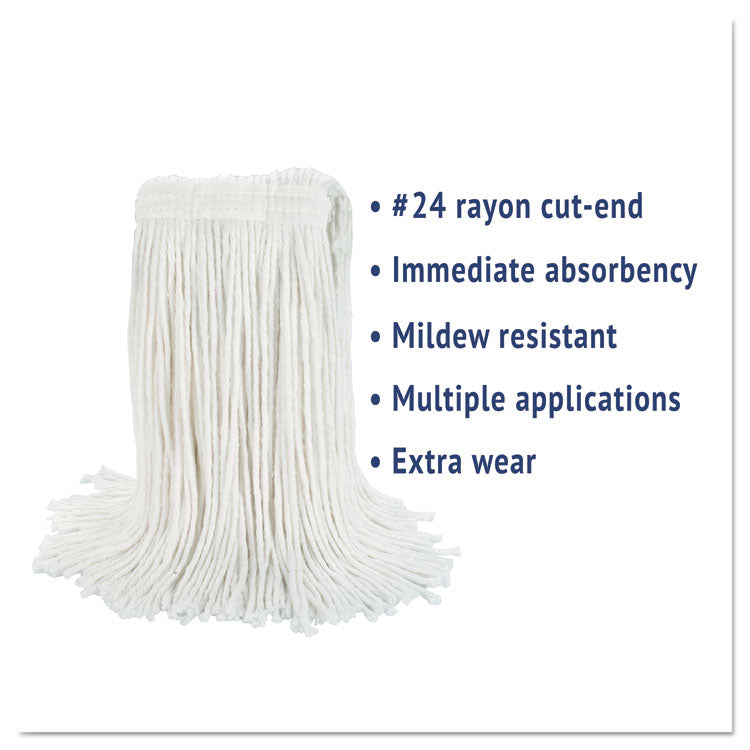 Cut-End Wet Mop Head, Rayon, #24, White, 12/Carton