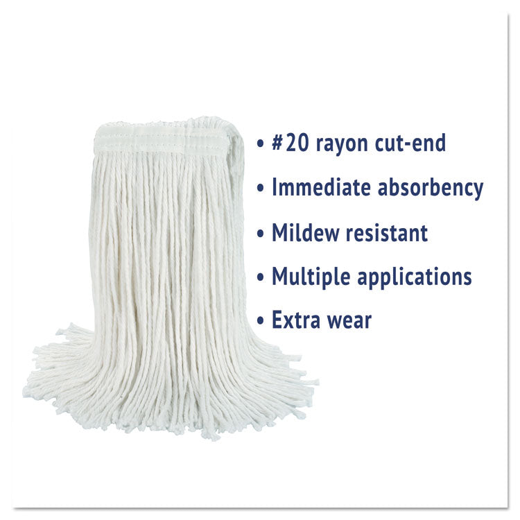 Cut-End Wet Mop Head, Rayon, #20, White, 12/Carton