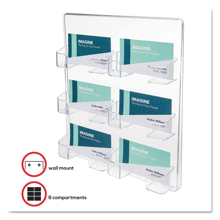 6-Pocket Business Card Holder, Holds 480 Cards, 8.5 x 1.63 x 9.75, Plastic, Clear