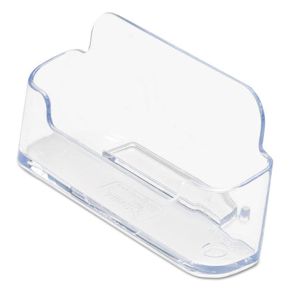 Horizontal Business Card Holder, Holds 50 Cards, 3.88 x 1.38 x 1.81, Plastic, Clear