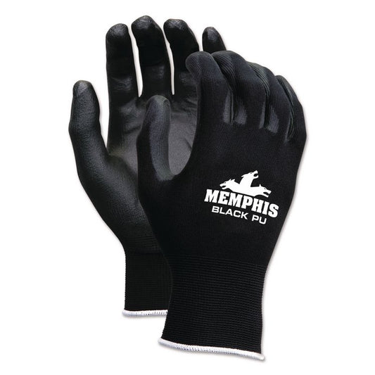 Economy PU Coated Work Gloves, EN388: 2121, 12" Long, X-Large, Black, 12 Pairs