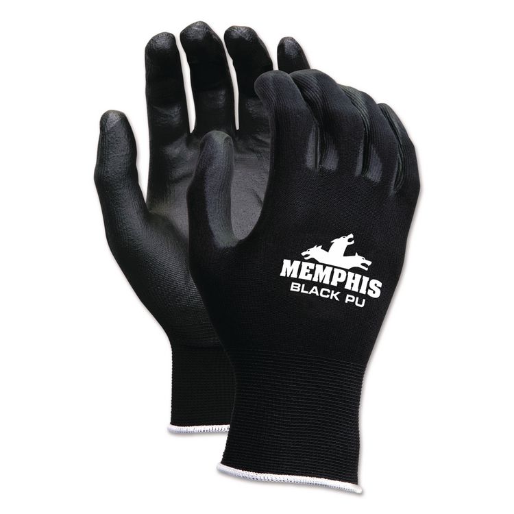 Economy PU Coated Work Gloves, EN388: 2121, 12" Long, Small, Black, 12 Pairs