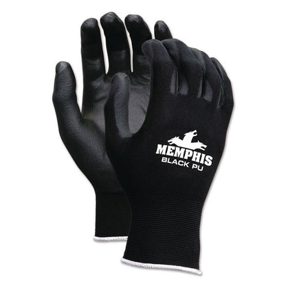 Economy PU Coated Work Gloves, EN388: 2121, 12" Long, Small, Black, 12 Pairs