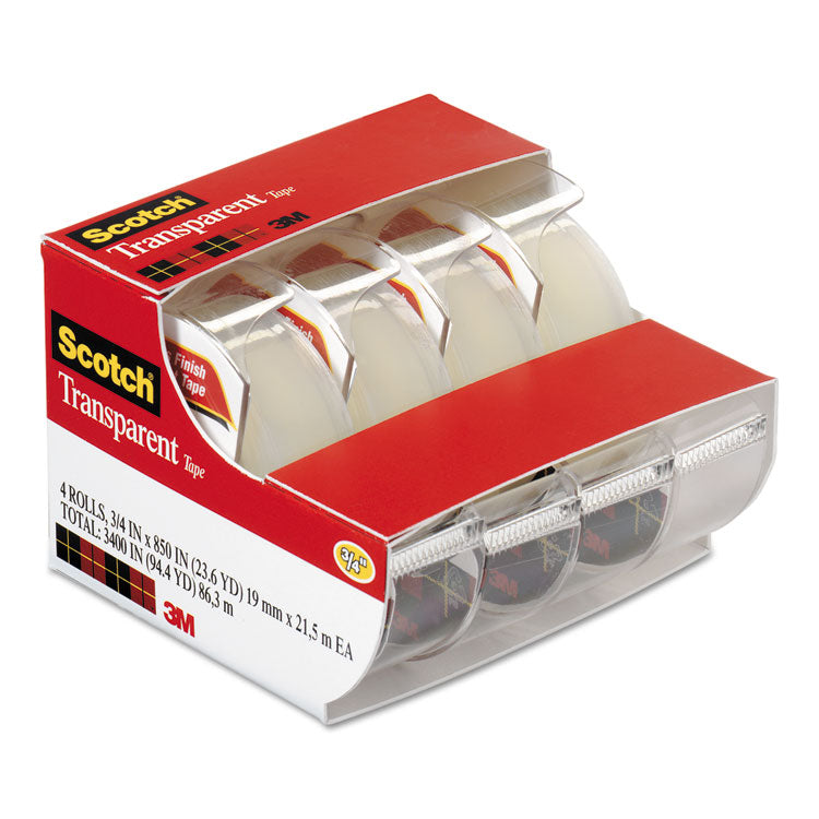 Transparent Tape In Handheld Dispenser, 1" Core, 0.75" x 70.83 ft, Transparent, 4/Pack