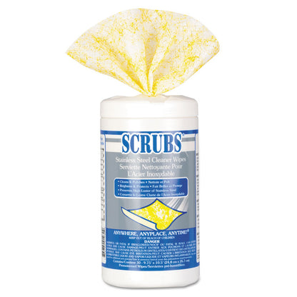 Stainless Steel Cleaner Towels, 1-Ply, 9.75 x 10.5, Lemon Scent, 30/Canister, 6 Canisters/Carton