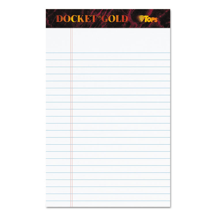 Docket Gold Ruled Perforated Pads, Narrow Rule, (50) White 5 x 8 Sheets, 12/Pack