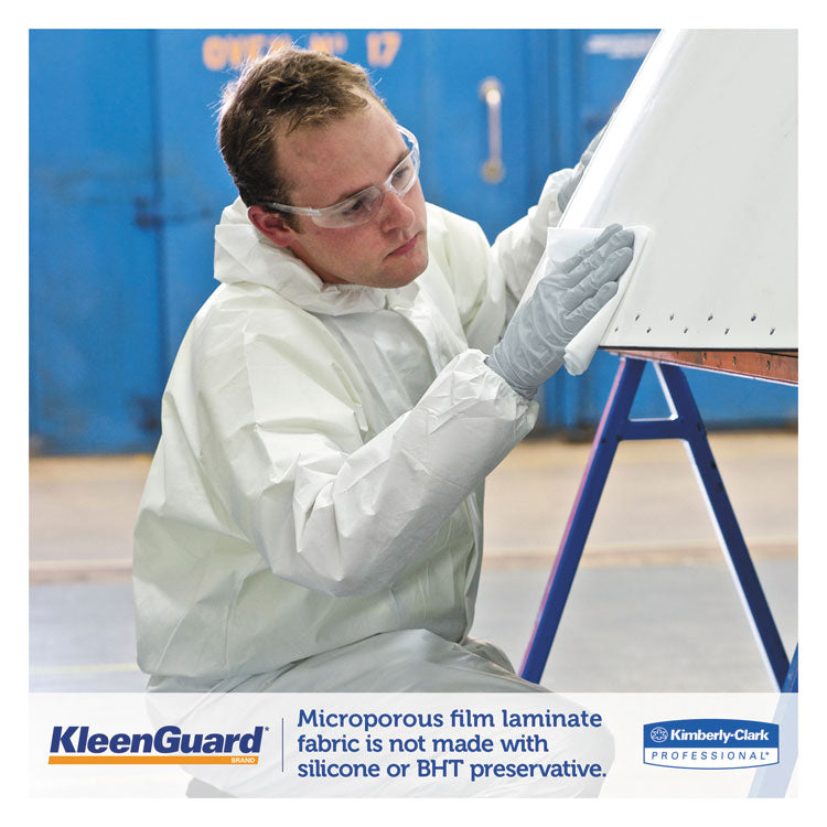 A35 Liquid and Particle Protection Coveralls, Zipper Front, Hooded, Elastic Wrists and Ankles, Large, White, 25/Carton
