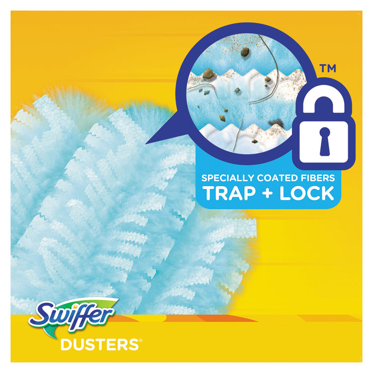 Dusters Starter Kit, Dust Lock Fiber, 6" Handle with Five Refill Dusters, Blue/Yellow