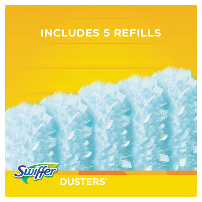 Dusters Starter Kit, Dust Lock Fiber, 6" Handle with Five Refill Dusters, Blue/Yellow, 6/Carton