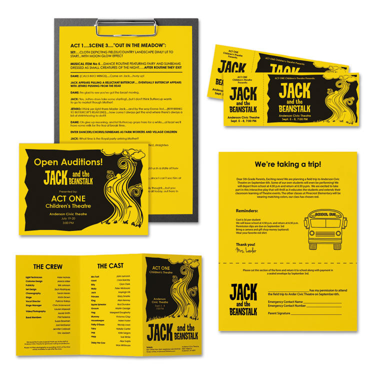 Color Paper, 24 lb Bond Weight, 8.5 x 11, Solar Yellow, 500/Ream