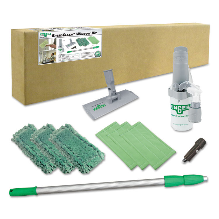 SpeedClean Window Cleaning Kit, 6 ft to 6.6 ft, Extension Pole With 8" Pad Holder, Silver/Green