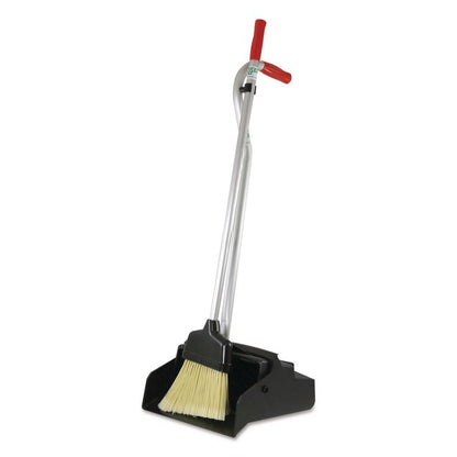 Ergo Dustpan With Broom, 12 x 33, Metal/Vinyl, Red/Silver