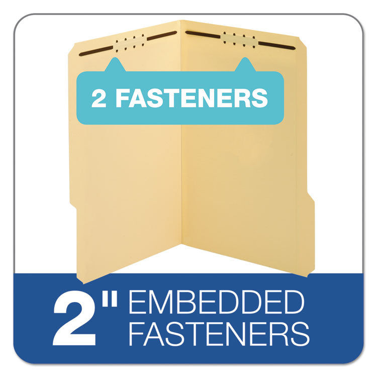 Top Tab Fastener Folder, 1/3-Cut Tab: Assorted, Expands 0.75", 2 Fasteners, Legal Size, Manila, 50/Box