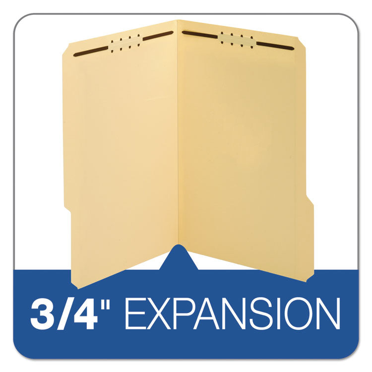 Top Tab Fastener Folder, 1/3-Cut Tab: Assorted, Expands 0.75", 2 Fasteners, Legal Size, Manila, 50/Box