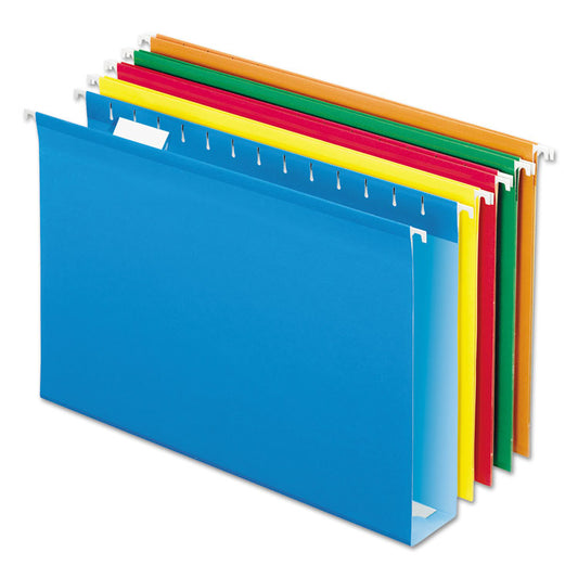 Extra Capacity Reinforced Hanging File Folders with Box Bottom w/ Tabs, 2" Capacity, Legal, 1/5-Cut Tabs, Asst Colors,25/BX