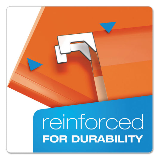 Colored Reinforced Hanging Folders, Letter Size, 1/5-Cut Tabs, Orange, 25/Box