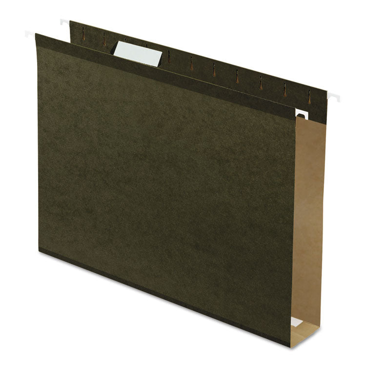 Extra-Capacity Reinforced Hanging File Folders with Box Bottom, 2" Capacity, Letter Size, 1/5-Cut Tabs, Green, 25/Box
