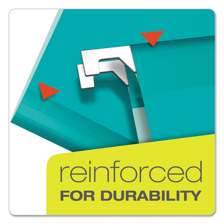 Colored Reinforced Hanging Folders, Letter Size, 1/5-Cut Tabs, Aqua, 25/Box