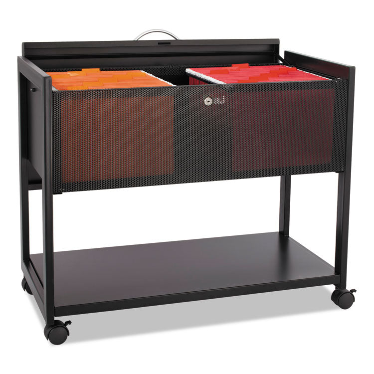 Locking Top Mobile Tub File, Metal, 1 Shelf, 1 Bin, 33.25" x 17" x 27", Black