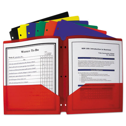 Two-Pocket Heavyweight Poly Portfolio Folder with Three-Hole Punch, Accommodates 11 x 8.5 Sheets, Randomly Assorted Colors