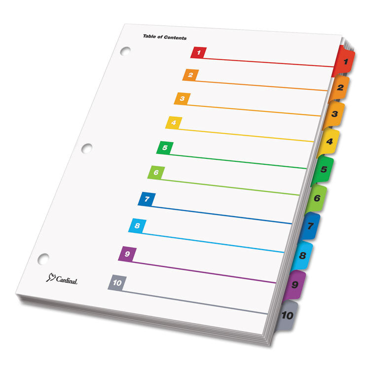 OneStep Printable Table of Contents and Dividers, 10-Tab, 1 to 10, 11 x 8.5, White, Assorted Tabs, 1 Set
