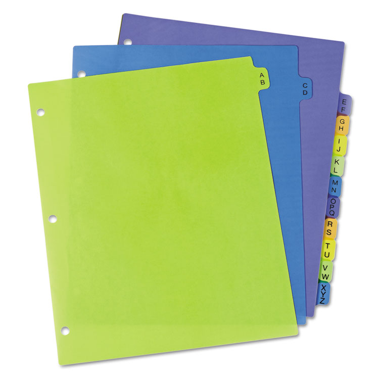 Durable Preprinted Plastic Tab Dividers, 12-Tab, A to Z, 11 x 8.5, Assorted, 1 Set