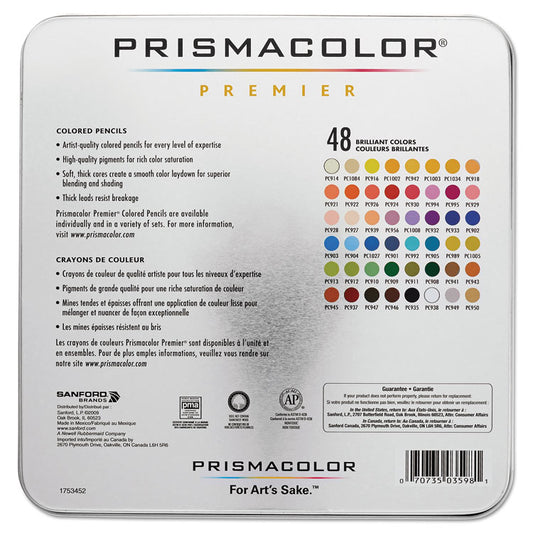 Premier Colored Pencil, 3 mm, 2B, Assorted Lead and Barrel Colors, 48/Set