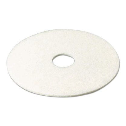 Low-Speed Super Polishing 4100 Floor Pads, 12" Diameter, White, 5/Carton