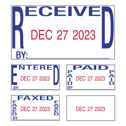 Printy Economy 5-in-1 Date Stamp, Self Inking, 1.63" x 1", Blue/Red