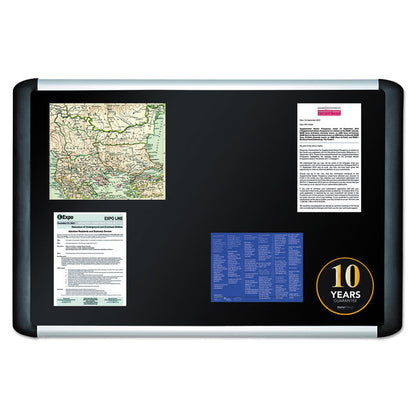Soft-touch Bulletin Board, 48" x 36", Black Surface, Black/Satin Aluminum Frame