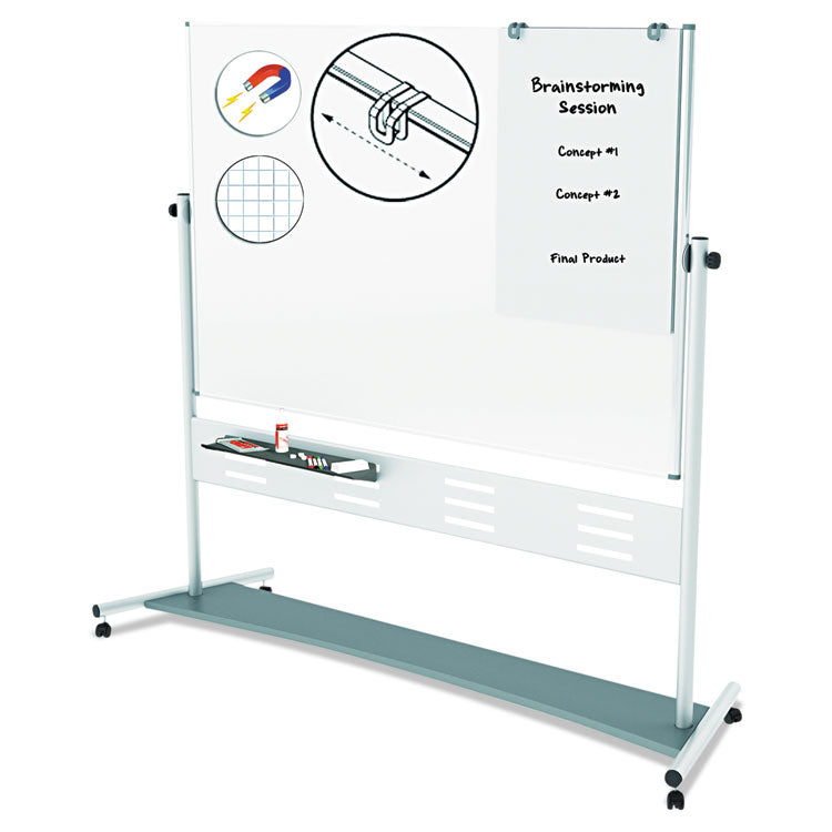 Revolver Easel, Horizontal Orientation, 70.8" x 47.2", White Surface, Satin Aluminum Frame