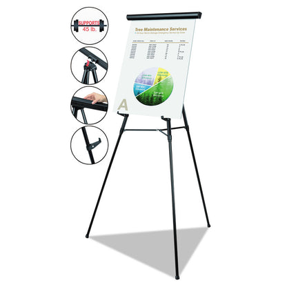 Heavy-Duty Telescoping Tripod Display Easel, 38" to 69" Tall, Metal, Black, Supports Up to 45 lb