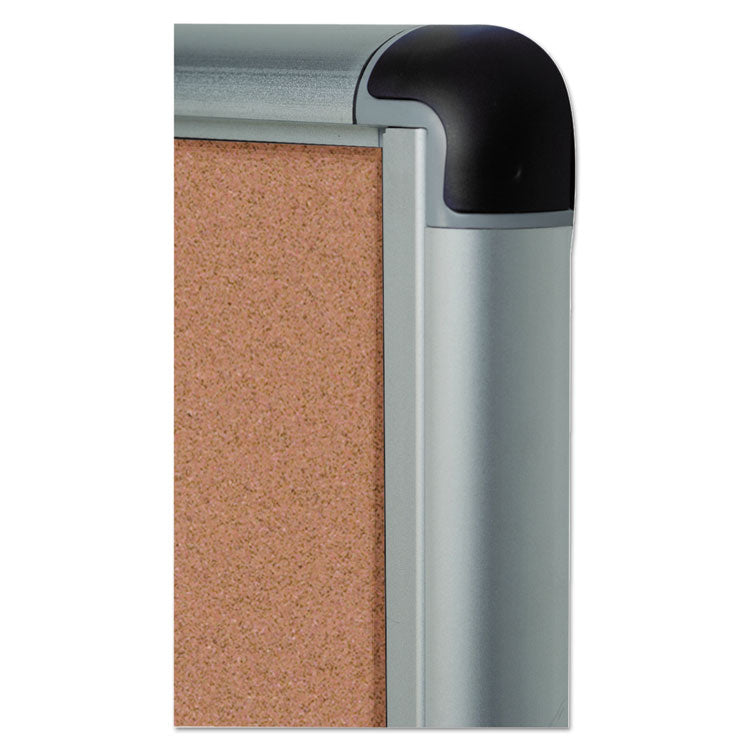 Slim-Line Enclosed Cork Bulletin Board with One Door, 28" x 38", Tan Surface, Satin Aluminum Frame