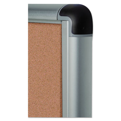 Slim-Line Enclosed Cork Bulletin Board with One Door, 28" x 38", Tan Surface, Satin Aluminum Frame