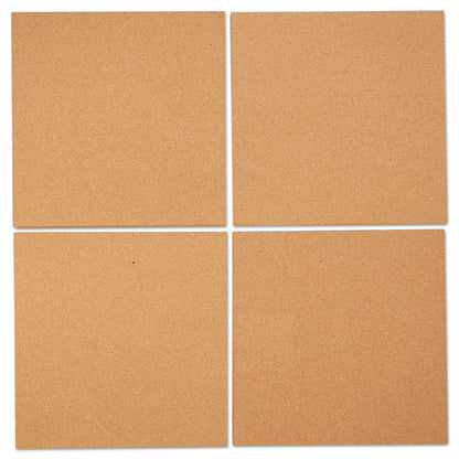 Cork Tile Panels, Classic Synthetic Cork Surface, 12" x 0.38" x 12", Brown, 4/Pack