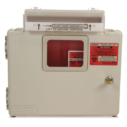 In-Room Locking Wall Mount Sharps Container Cabinet System, 5 qt, ABS Plastic, Beige