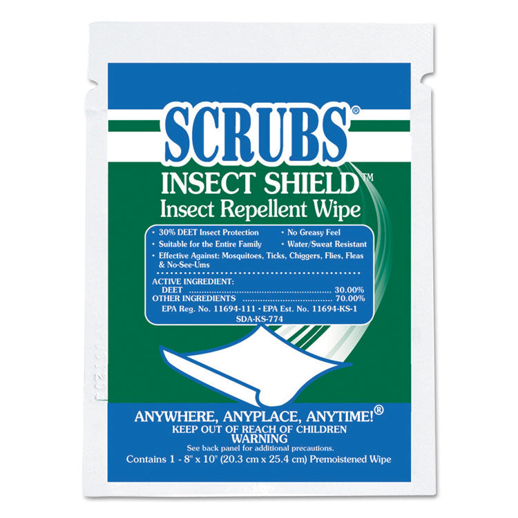 Insect Shield Insect Repellent Wipes, 8 x 10, 100/Carton