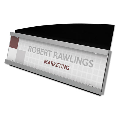 Interior Image Anti-Glare Sign Holder, Landscape, 8.5" x 2" Insert, Black/Silver