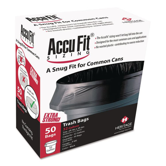 Linear Low Density Can Liners with AccuFit Sizing, 55 gal, 1.3 mil, 40" x 53", Black, 50 Bags/Box, 3 Boxes/Carton